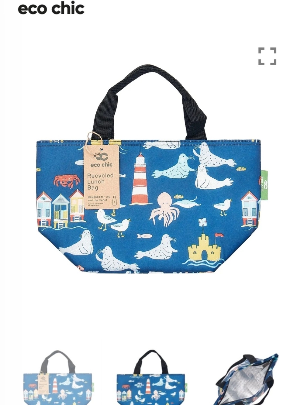 Kids Blue Seaside Print Recycled Lunch Bag